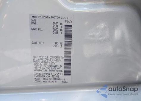 2025 Nissan Altima Sr Fwd из США, поврежденный, VIN 1N4BL4CV3SN357215